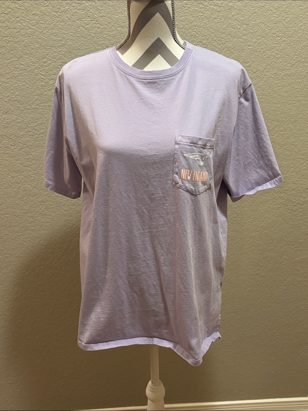 NFL Lavender Pocket Tee with New England Logo